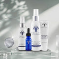 Circadia Acne Essentials Regimen Kit blue serum bottle and white tubes on a clean background