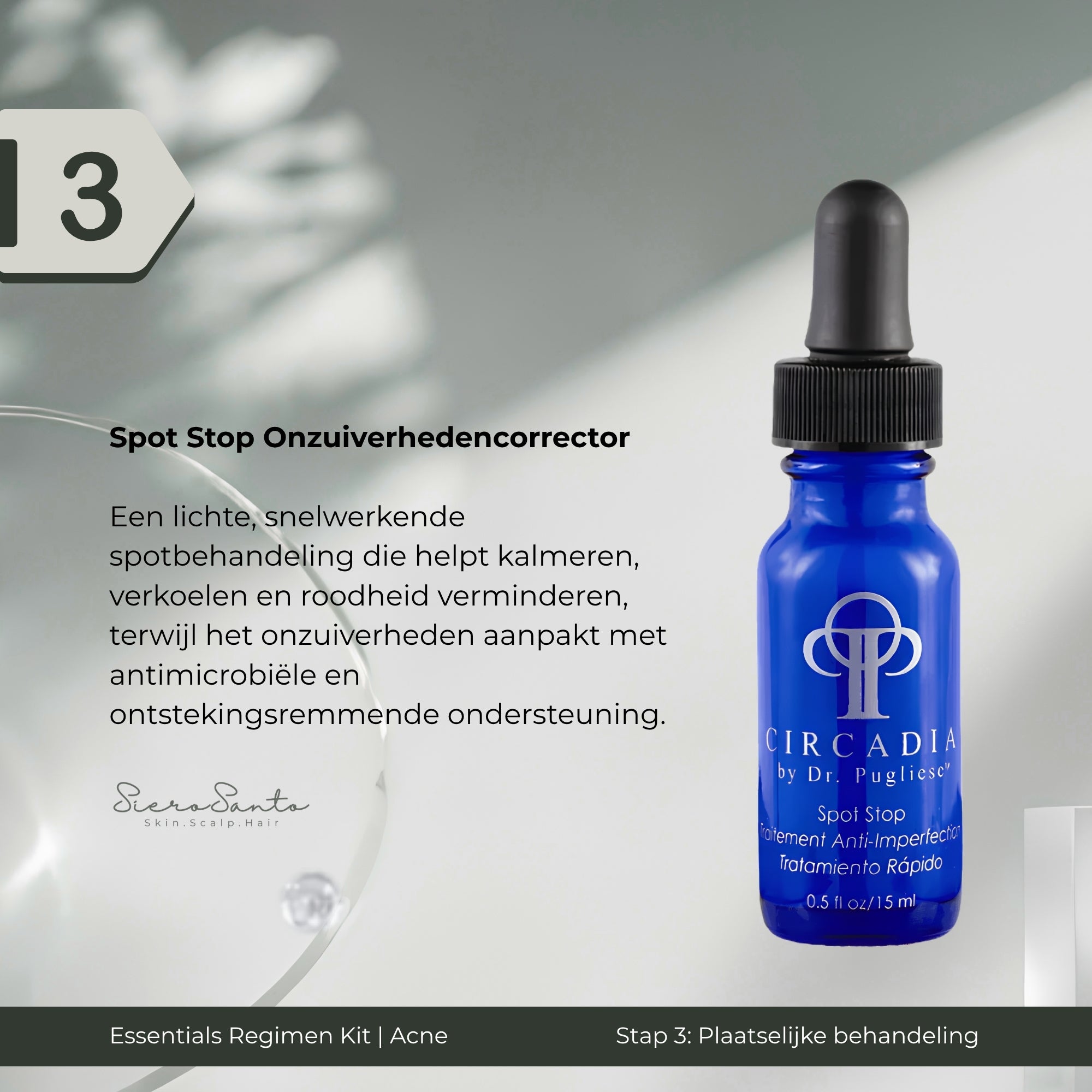 Circadia Spot Stop blemish treatment bottle with blue glass and dropper top