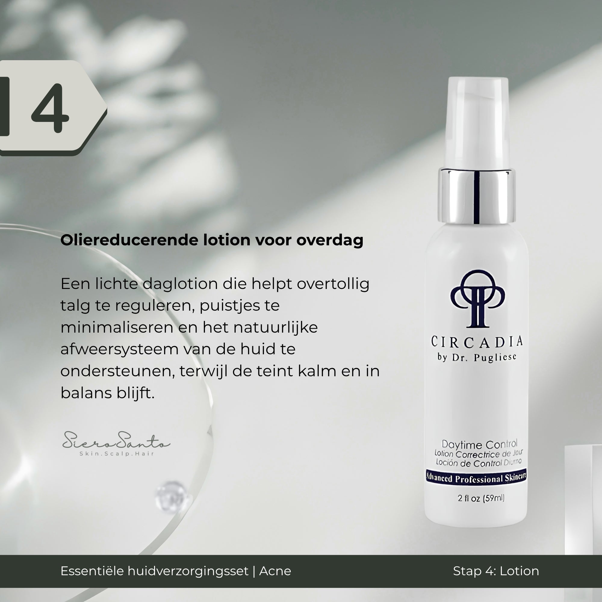 Circadia Acne Essentials Regimen Kit with a white pump bottle and a Step 4 Lotion label