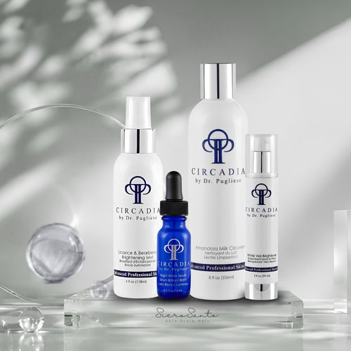 Circadia Pigmentation Essentials Regimen Kit white bottles with pumps against a neutral backdrop